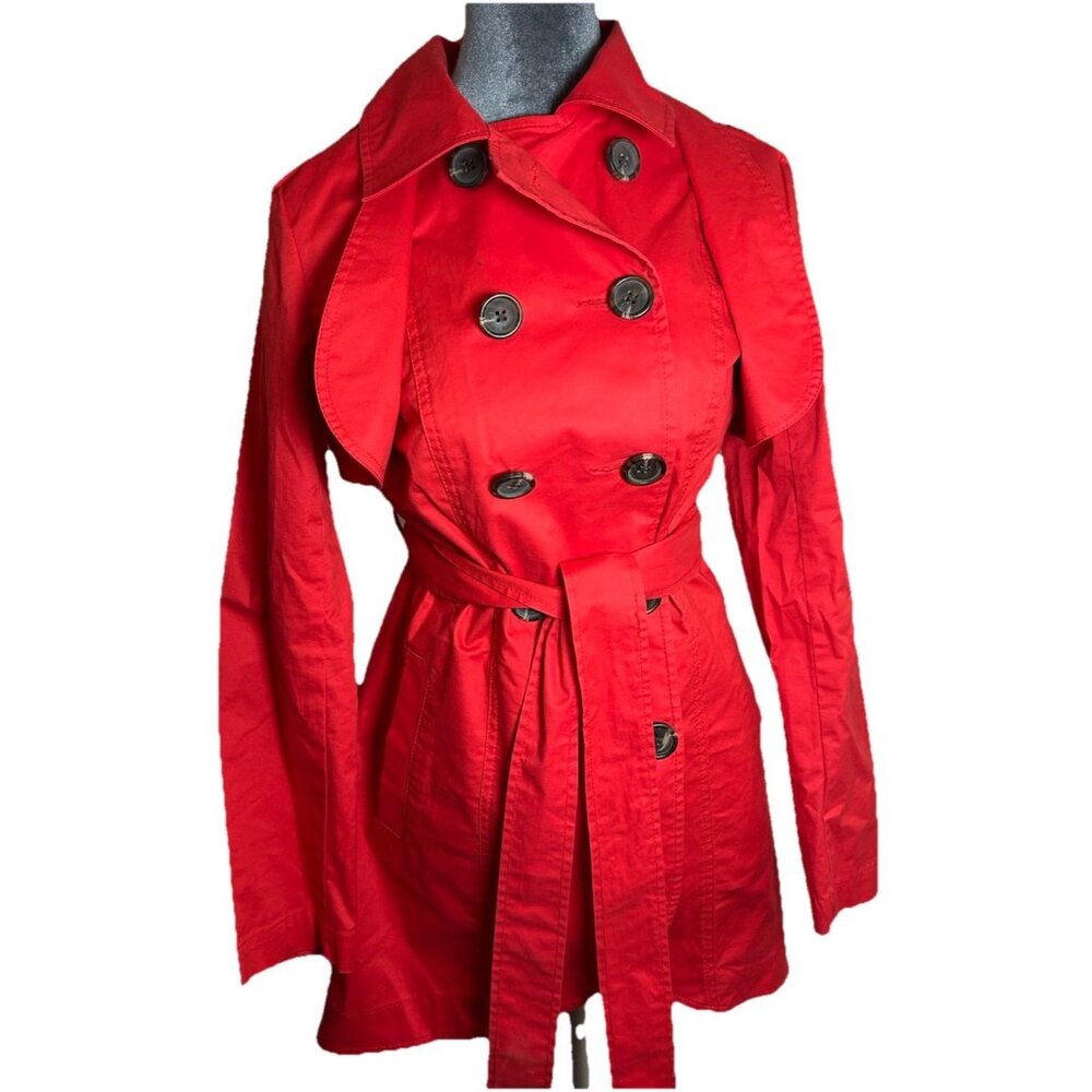 Cabi Red Trench Coat Sz 6 Jacket Detachable Upper Double Breasted Belted Convert - Picture 16 of 16